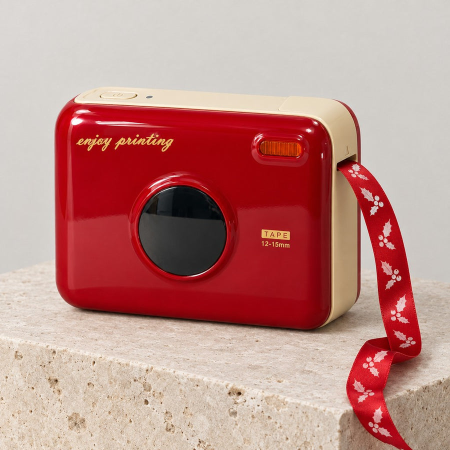 Red printer printing a holly ribbon